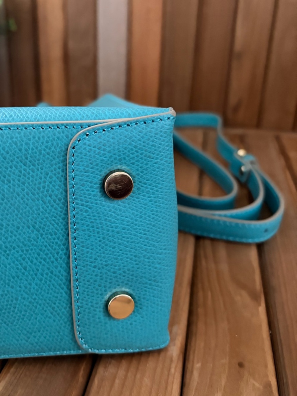Cuoieria Fiorentina Italian Mini Structured Tote Crossbody Quiet Luxury in Teal - Picture 3 of 10